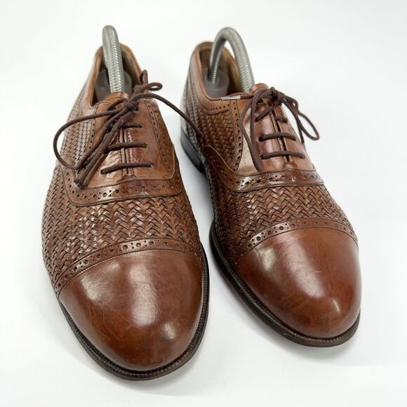 Mezlan Martinique Mens 9 W Brown Woven Leather Weaved Oxford Shoes Made In Spain main image 5